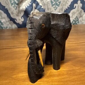 Vintage Hand Carved Dark Wood Elephant.